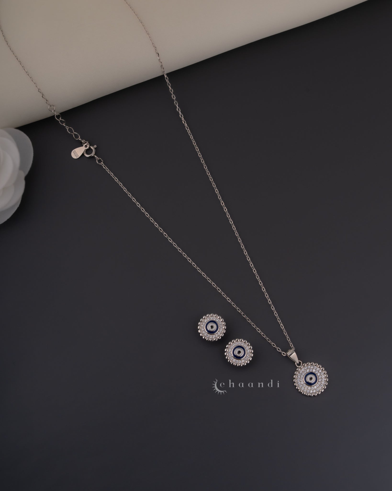Silver Pendant Chain With Earrings SCE1009